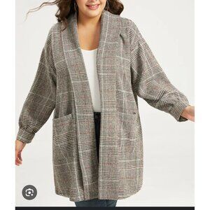 BloomChic Plaid Long Sleeve Open Front Jacket Sz 12 Womens Pockets
